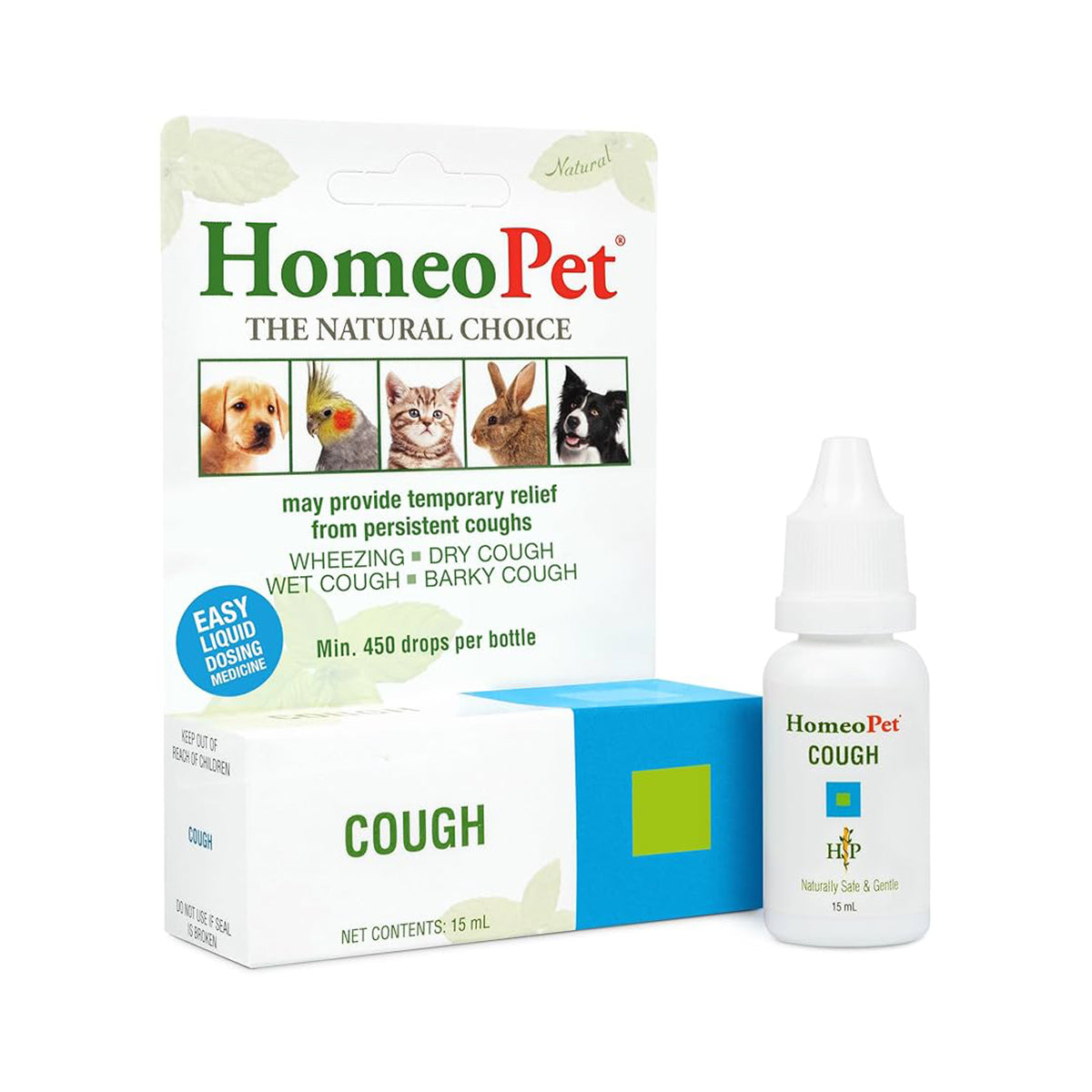 HomeoPet Cough es un remedio natural formulado por veterinarios para ayudar a aliviar los síntomas de tos persistente en perros, gatos y otras mascotas.