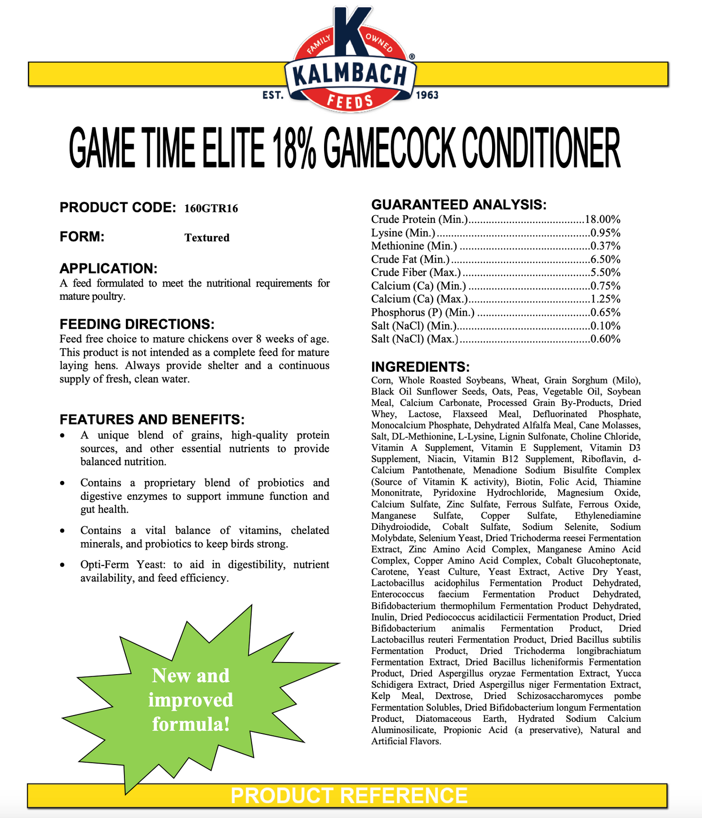 Game Time Elite 18% Gamecock Conditioner 50LBS