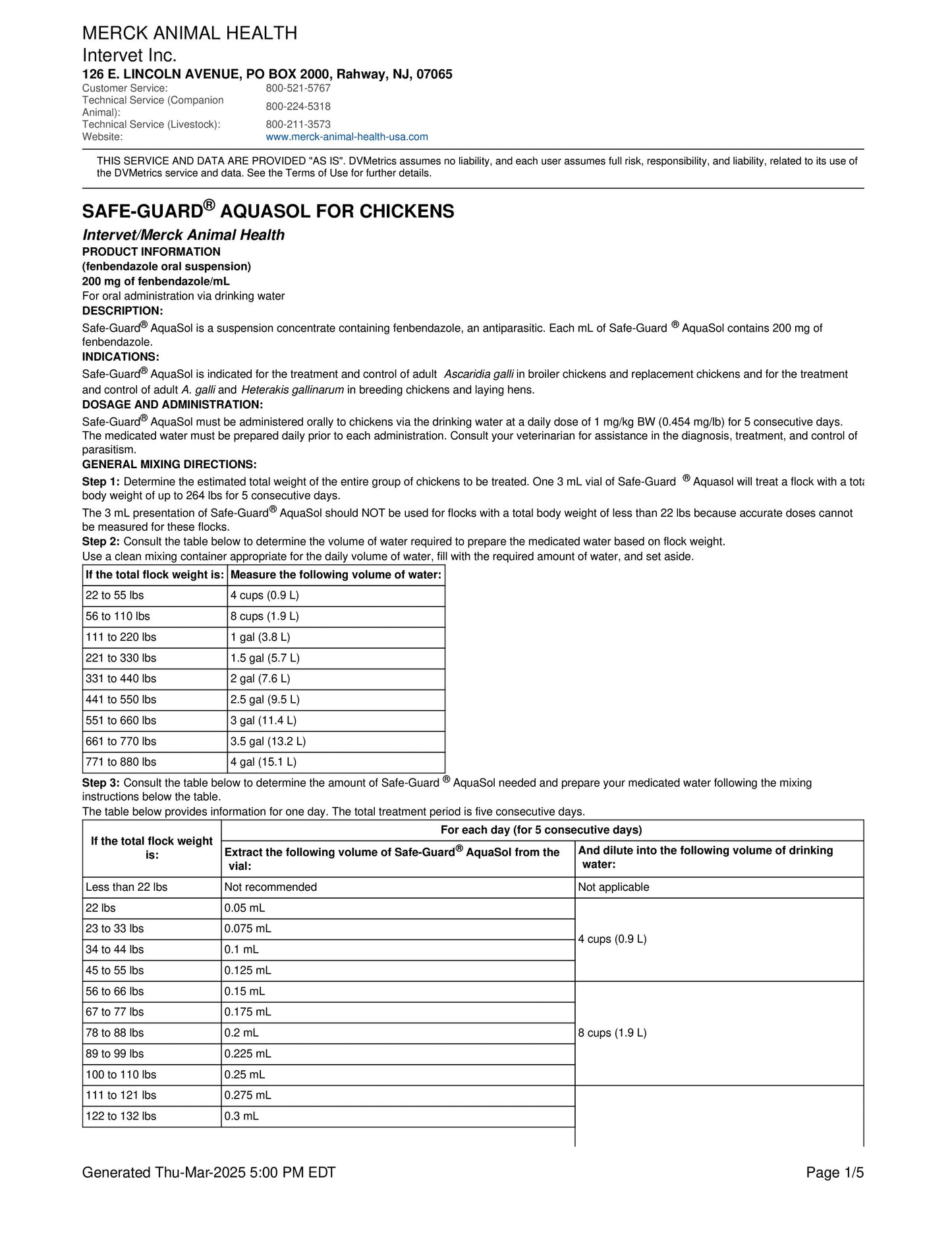 Safe-Guard AquaSol Chicken Dewormer