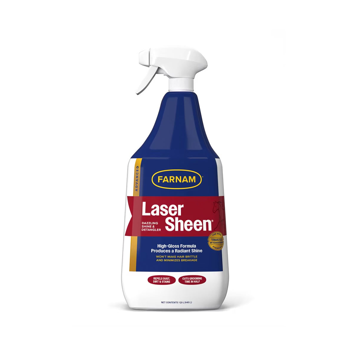 Laser Sheen® es un pulidor capilar de silicona de alta tecnología que proporciona un brillo instantáneo y de alto impacto, resaltando y definiendo la conformación natural de tu caballo. Ideal para exhibición, competencias o el cuidado diario, deja el pelaje con un acabado radiante sin sensación grasosa ni pegajosa.