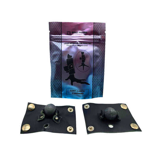 Pesas para Aves Lead Weights for poultry. Pesas de plomo, en material de cuero. Contenido: 2 Unidades 